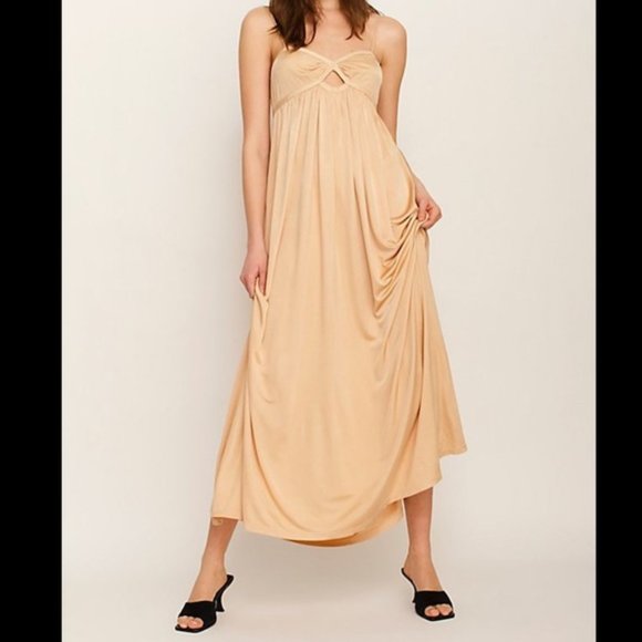 Free People All That Glitters Maxi skinny strap Gold Dress Size M New - Picture 1 of 13